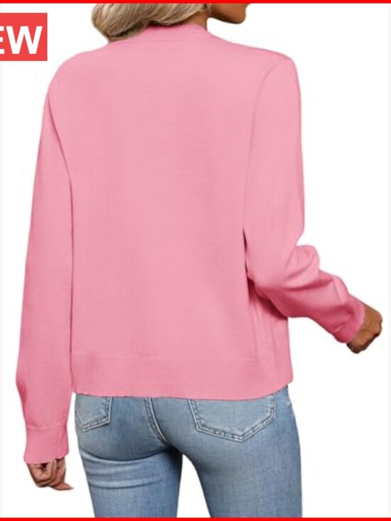 Lightweight Cardigan Sweater with Button Down Closure, Crew Neck - Picture 5 of 7